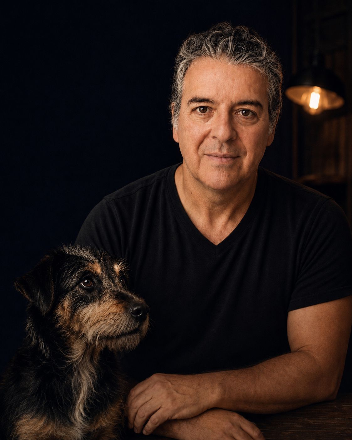 Viktor Larkhill with a rescued dog