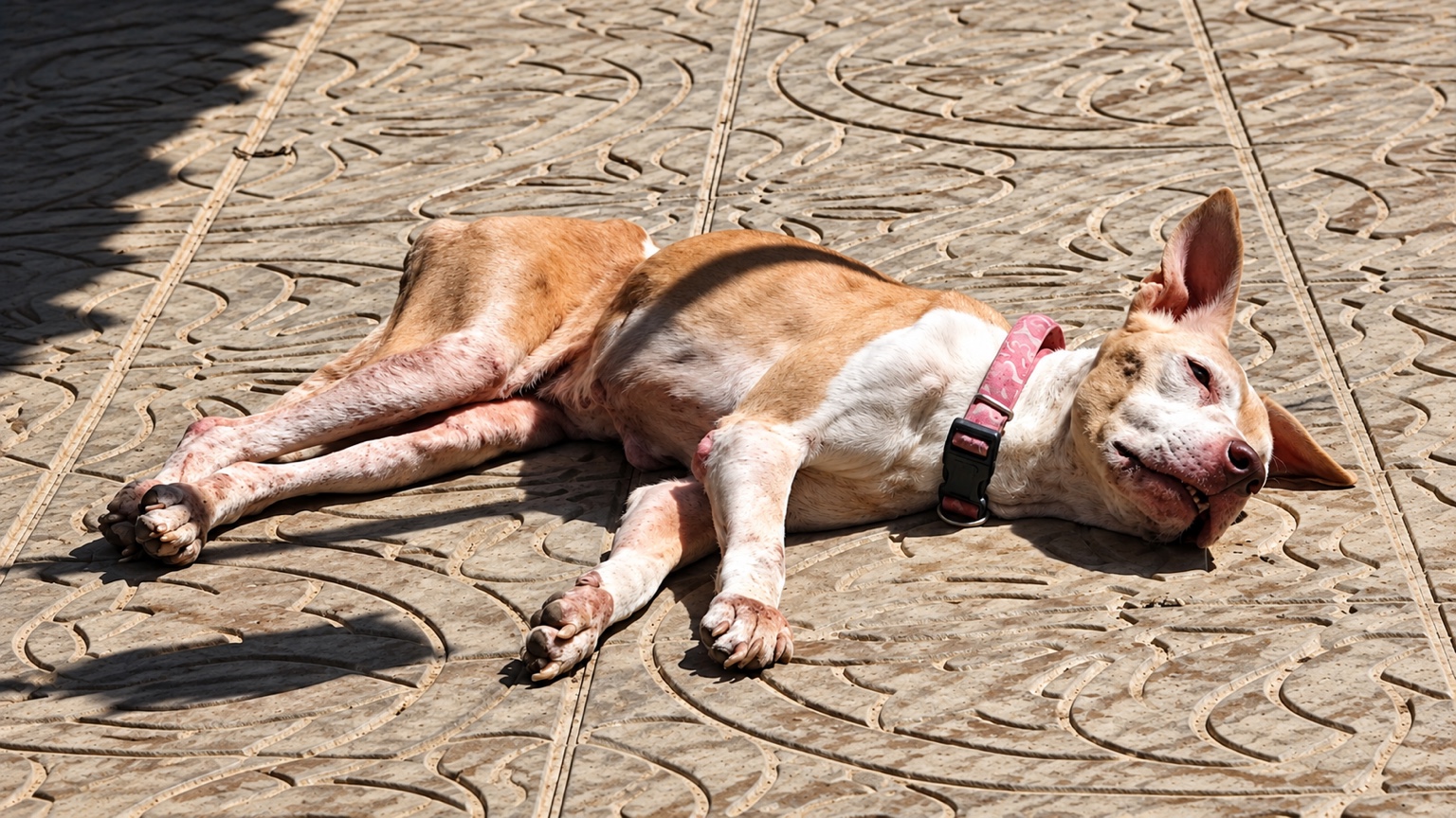 Daphne lying on the tiled ground before her rescue