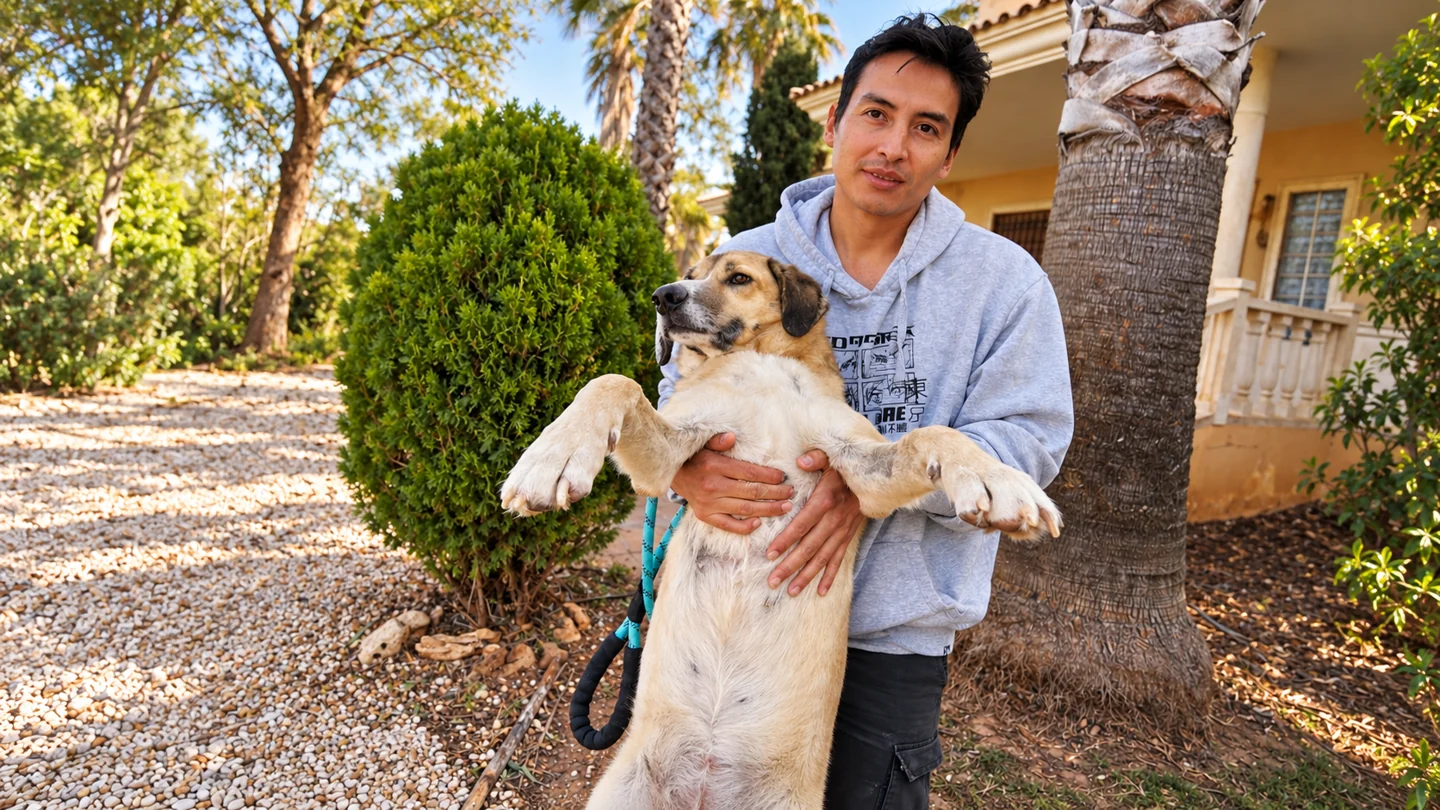 Ronald holding a dog in the garden