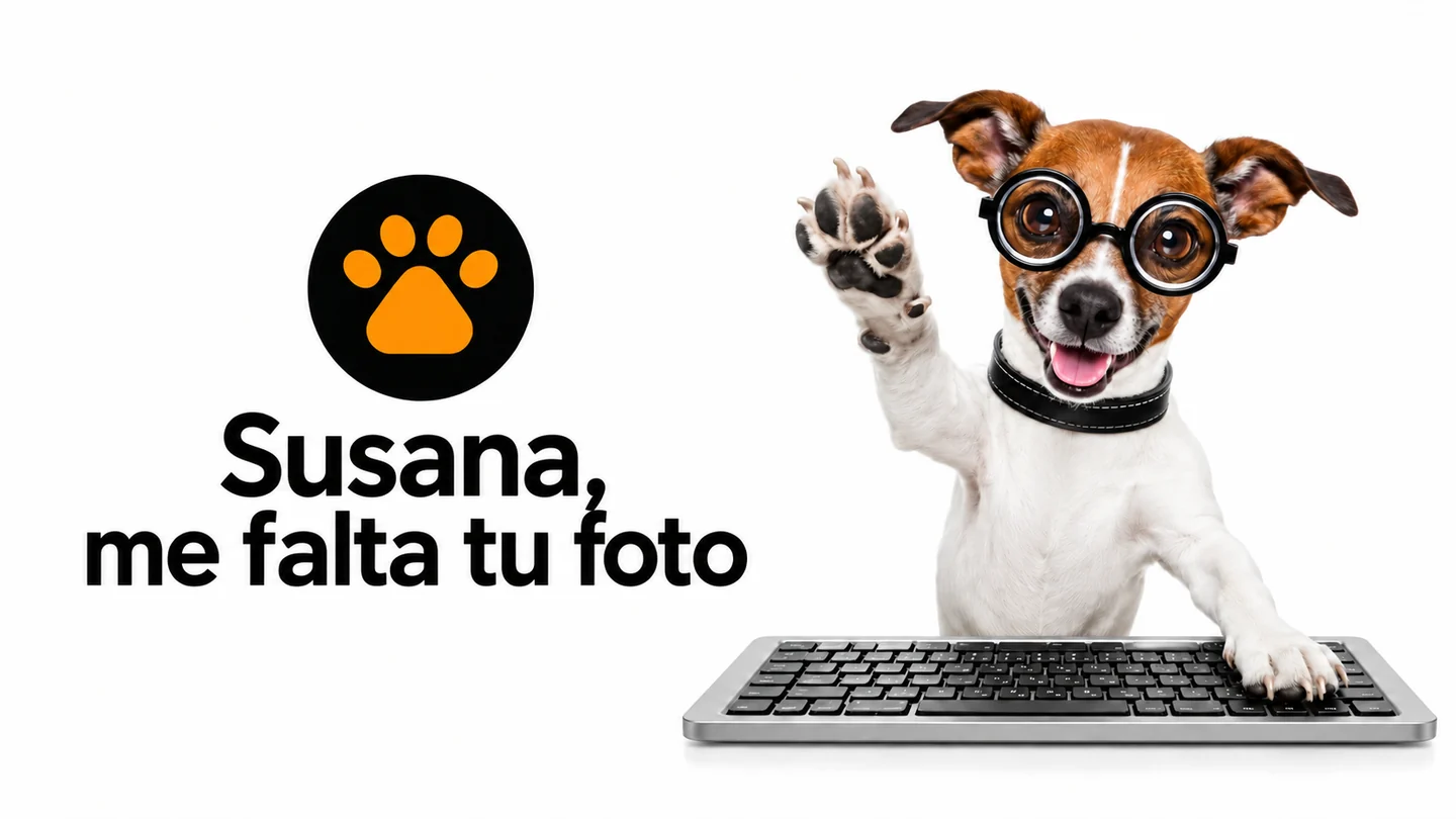 Temporary image with a dog and the Spanish message: Susana, I am missing your photo